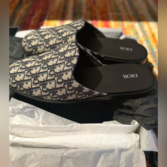 COPY - DIOR HOMME INDIOR JACQUARD MULE- BEIGE/NAVY DIOR OBLIQUE JACQUARD PRINT-… - Picture 9 of 12